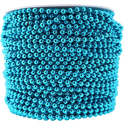 Mandala Crafts 4mm Faux Teal Pearl Beads Roll, 44 Yards Decorative Pearl Garland String for Wedding, Christmas Tree, Floral Arrangements, Vases, and Event Décor