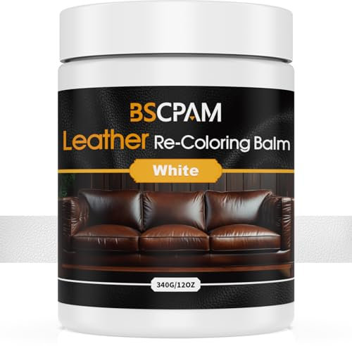 BSCPAM White Leather Recoloring Balm,12oz Leather Sofa Scratch/Stain Remover,Leather Repair kit for Vinyl Furniture and Car Interior,Leather Dye Paint for Scratched and Faded,Leather Color Restorer