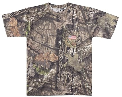 Mooselander Men's Patriotic Camo T-Shirt: USA Flag Embroidery, Camouflage Street & Gym Wear, Chest Pocket, Hunting Apparel (US, Alpha, XX-Large, Regular, Regular, Mossy Oak Old Country)