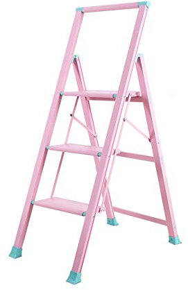 FLYIFE Tritthocker, Aluminiumlegierungsleitern, Schulkrankenhaus-Klappstufen, Verdicken, Heim-3-Stufen-Leiter/Pink/67.5X109Cm