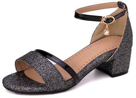 Onewus Damen Fashion Open Toe Schnalle Blockabsatz Sandalen (Schwarz, 42)