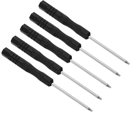 CoCud liten torx-skruvmejsel, 80 mm längd, stål T5 stjärnhuvud skruvmejsel med halkfritt grepp – (applikationer: för glasögon klockor elektronikdator), 5 delar