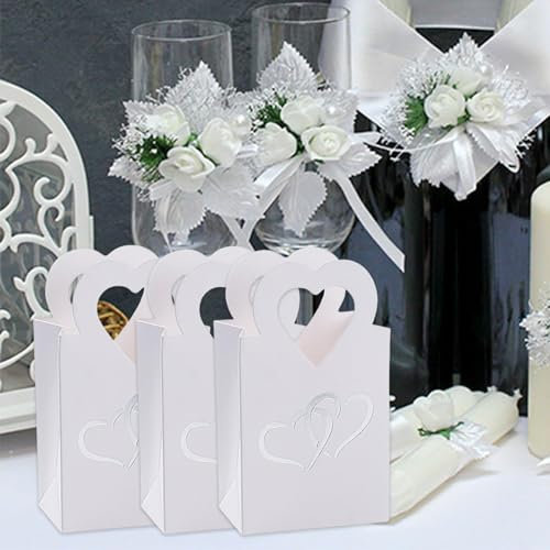 HANIUTTY 30 Stück Geschenktüte Klein, Weiße Geschenkbox für Hochzeit, Taufe, Geschenkverpackung Gastgeschenk, Süßigkeiten Schachtel Party Favor für Geburtstag