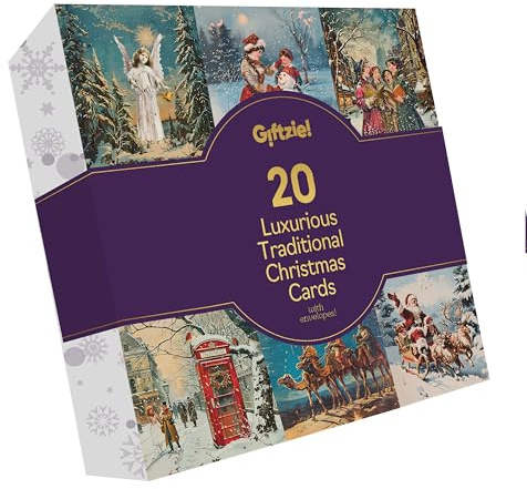 Luxury Christmas Cards Multipack - Seasonal Festive Scenes - 20 Pack of Christmas Cards and Envelopes for Women Men, 145mm Happy Xmas Greeting Card Box