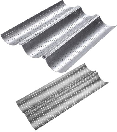 PRETYZOOM 2piezas Molde Para Baguette Perforado Antiadherente Bandeja Para Horno Acero Plateado Mediano Cocina Panadería