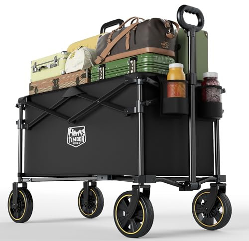 TIMBER RIDGE Carro Camping Plegable 200L con Portavasos Mango Ajustable Carro de Jardín para Todos los Terrenos Al Aire Libre Camping Compras Pesca Carga MAX 100kg