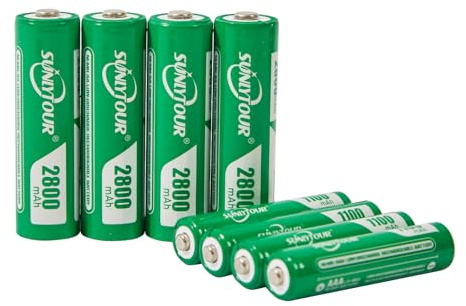 SUNLYTOUR 4 Piles 2800mAh AA Ni-MH Batterie & 4 Piles 1100mAh AAA Batterie,Ricarica fino a 1200 Cicli