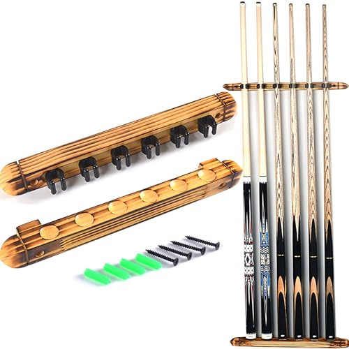 XUBX 6 Pool Queue Halter Wand montiert Pool Queue Rack Holz Farbe Pool Queue Stand, Wand montiert Billard Stick Halter, Clip Zubehör für Snooker Spiele Billard Clubs Bars Billard Spieler