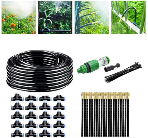 65. 6ft Drip Irrigation Kit Automatic Watering System with 20 Bendable Misting Nozzles Micro Watering System for Garden Greenhouse Patio Lawn Potted Plants Flower Beds