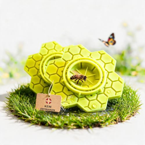 Insectana® Bienentränke 2er Set Gelb – Insektentränke aus Silikon für Garten & Balkon – Bienen Wasserstation mit Wabenstruktur – BPA-frei & spülmaschinenfest – Imker Zubehör für Wildbienen & Hummeln