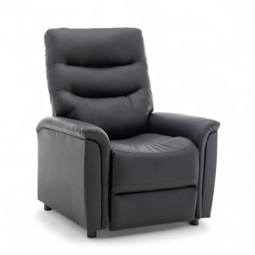 Padded Faux Leather Recliner Chair - Manual Push-Back High Back Chair for Living Room, Black Recliner Armchair, Faux Leather Armchair for the Elderly, Reading, Gaming, Relaxing, Cinema - MILAZZO