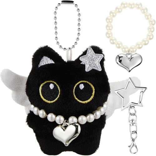 ZenithBurst Porte-clés Chat Noir en Peluche, Porte-clés Chat Mignon, Cadeaux pour Amoureux des Chats