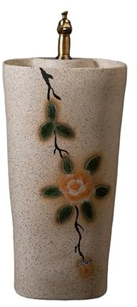 lavabo freestanding Lavandino da giardino con piedistallo, lavabo in ceramica integrato rubinetto e kit di scarico Lavandino per lavanderia indipendente