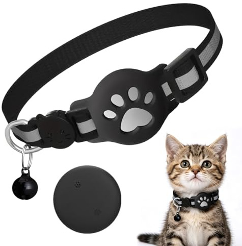 HOVKRE Collare GPS per gatti, impermeabile e resistente, dotato di strisce riflettenti notturne, per localizzare facilmente il vostro animale domestico (nero)
