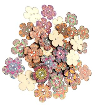 drburpily Blommålning Retro Träknappar Hantverk Sömnadsmaterial Blandade Former Kreativa Kläddesigner Träknappar För Hantverk Sömnad 1 Tum