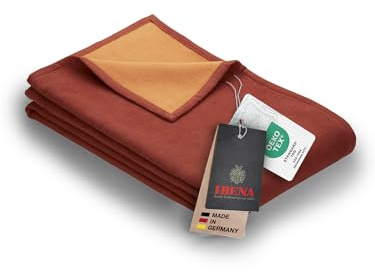 Ibena Stockholm - Manta de lana ecológica (140 x 200 cm, 100% algodón, fabricada en Alemania), color naranja