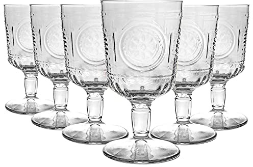 Bormioli Rocco Romantic Wine Glasses Set - Vintage Italian Cut Glass Goblets for Red White Wine - 320ml - Pack of 12