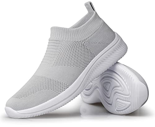 vibdiv Zapatos Planos Caminar Mujer Zapatillas Casual Zapatos Diarios sin Cordones Ligeros Cómodos Gris Claro 42