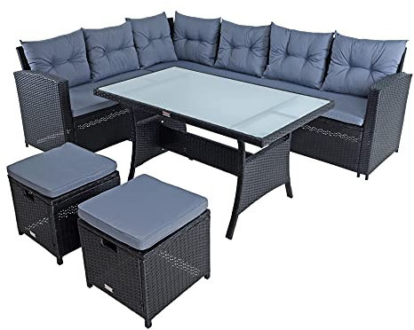 ESTEXO Polyrattan Essgruppe Lounge Möbel Set Sofa Gartenset Gartengarnitur Sitzgruppe Lounge-Set Rattan Gartenmöbel-Set Sofa-Set (Schwarz)