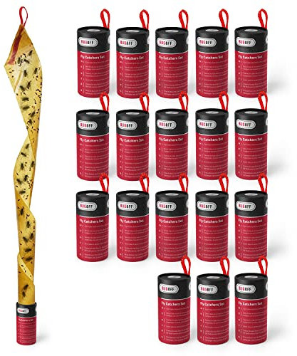 Bugoff Sticky Fly Glue Trap Tape, Pack of 18 Piece, Drosophila Insect Flies Catcher Strips, Fruit Fly Sticky Trap for Indoors, Outdoors, Garden, House, Greenhouse, Home Use, Red