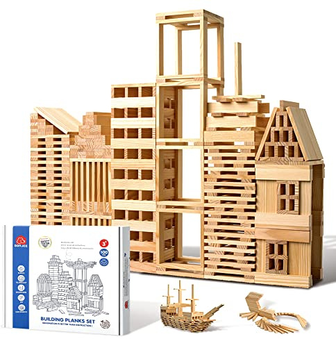 ICEKO KN 100pcs Classic Wooden Building Blocks Set,Solid STEM Building Toys for Kids, Preschool Learning Montessori Toys for Toddlers, Boys & Girls Birthday Gift (Log Color)
