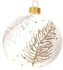 Keyhomestore - 4er Set Weihnachtsbaumkugeln aus Glas in Weiß und Dekoration Feder Gold und Silber - Weihnachtsbaumschmuck für den Innenbereich, Durchmesser 8 cm