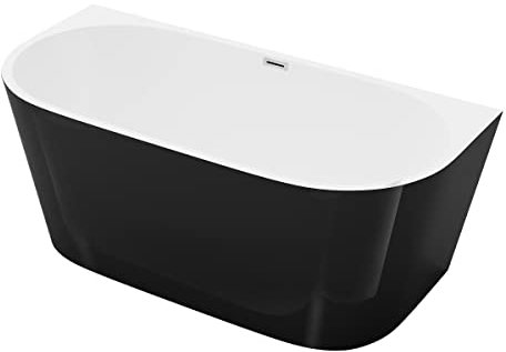 Vente-unique-Bañera semi exenta - 175L - 130 x 71,5 x 58 cm - Negro brillante - Acrílico - DIVINA