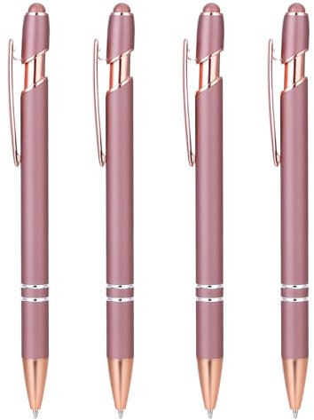 Teaaha 4 Pack Rose Gold Pen, 1.0 mm Sparkly Pens for Women Ballpoint Pen with Stylus Tip, 2 in 1 Fancy Pens for Women Pretty Wedding Pens, Metal Stylus Pen for Touch Screens, Black Ink