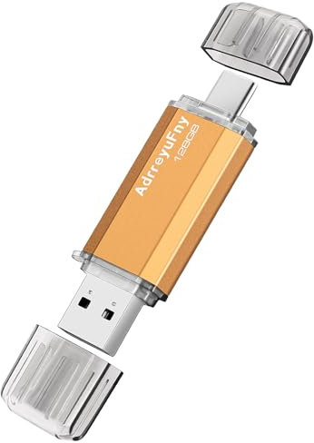 AdrreyuFny Memoria USB C 128GB 2 en 1 OTG Pendrive USB 2.0 Flash Drive Pen Drive Mini USB Stick para Portátil, Tipo C Smartphones - Dorado
