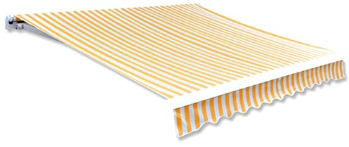 Kavolet Telo per tende da sole, impermeabile, antistrappo, ricambio con balze, accessorio per tende da sole, 300 x 250 cm, Tenda da Sole per Terrazzo Balcone Giardino,giallo e bianco