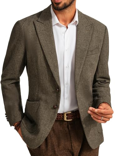 PJ PAUL JONES Blazer Uomo Sportivo in Lana Tweed Inglese, Giacca da Abito Moderna da Uomo, cachi, XL
