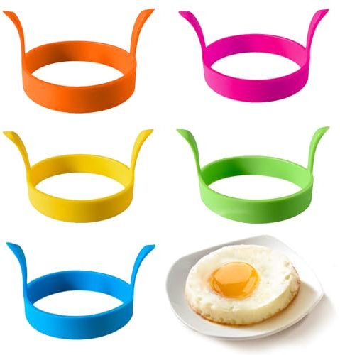 5-Pack Egg Rings for Frying,Fried Egg Ring,Silicone Egg Rings for Frying,Fried Egg Mould,Food Grade Material,with Anti-Scalding Handle,Suitable for Family Breakfast,Party (5 Colors)