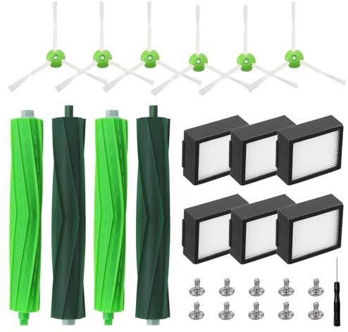 Replacement Parts for iRobot Roomba i8 i8+ i7 i7+ i6 i6+ i4 i3 i3+ Plus J7 E5 E6 E7 i&E&J Series Vacuum Cleaner, 2 Set of Multi-Surface Rubber Brushes + 6 HEPA Filters + 6 Edge-Sweeping Brushes