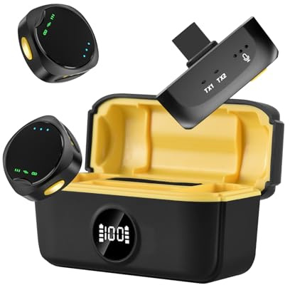 Swokely Microfono Lavalier senza fili con custodia di ricarica ricaricabile, 2 microfoni a ventosa magnetici con cancellazione del rumore per trasmissioni dal vivo di telefoni cellulari, scatti