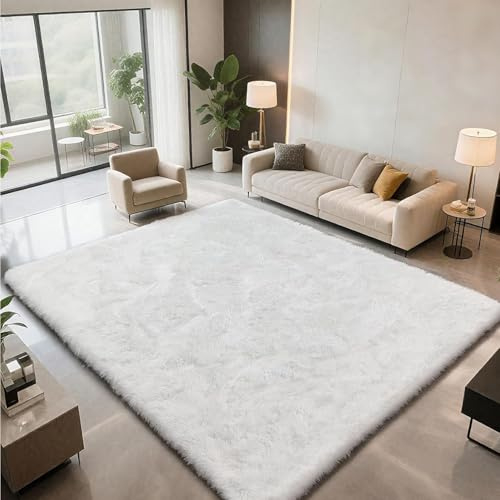 LIJIAO Alfombra de Pelo Largo 120 x 120 cm Suave y Esponjosa Peludas Que Alfombras de Habitacion Sala de Estar para Dormitorio Alfombra, Blanco