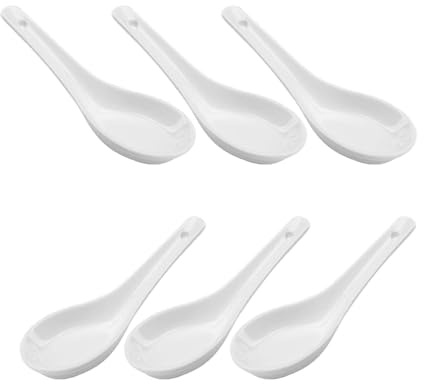 Porcelain Soup Spoons,6 pcs Ceramic Chinese Soup Spoons,Chinese Won Ton Spoons Home Kitchen Restaurant White for Rice Bowls,Ramen,Appetizers,Dim-Sum Spoons (White)
