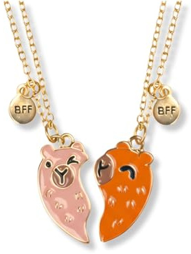 LynixTrade 2PCS Capybara Friendship Necklace, Best Friend Necklaces for 2 girls, BFF Heart Matching Necklaces Cute Capybara Pendant Friendship Gifts for Girls