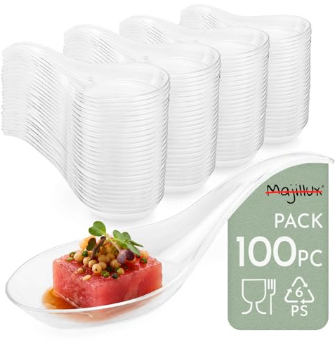 Majillux 100 Cucchiaio da Catering Trasparente Modello Arco - Finger Food per Dessert, Sushi, Aperitivo, Buffet e Catering