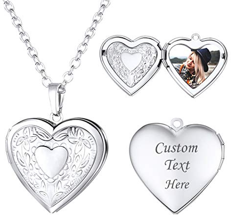 U7 Platinum Plated Charm Necklaces Heart Pendant Photo Locket Necklace for Women