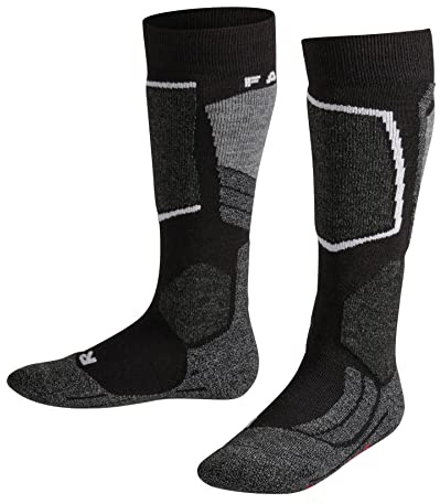 FALKE Unisex Kinder Skisocken SK2 Intermediate K Kh Wolle Funktionsmaterial warm dick 1 Paar, Schwarz Black-Mix 3010, 27-30