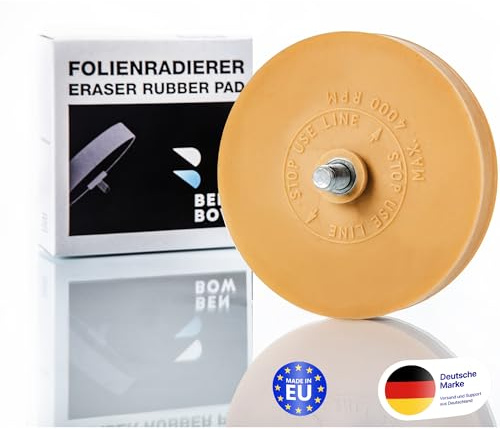 BenBow Folieradergummi 90 mm vaniljarom utan adapter – vanliga borrmaskiner, sladdlösa skruvdragare, lämplig för rak slipmaskin – dekorativa folier, dekorremsor klistermärken och självhäftande rester