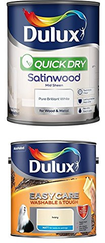 Dulux Quick Dry Satinwood Paint, 750 ml (Pure Brilliant White) Easycare Washable and Tough Matt (Ivory)