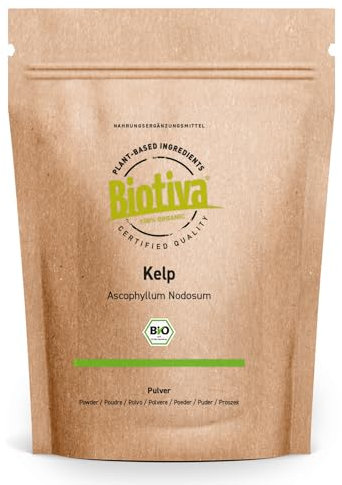 Kelp Pulver Bio hochdosiert - 200g - Natürliches Jod - Kelpalgen - Abgefüllt in Deutschland - 100% Vegan - Ohne Füllstoffe oder Trennmittel - Biotiva