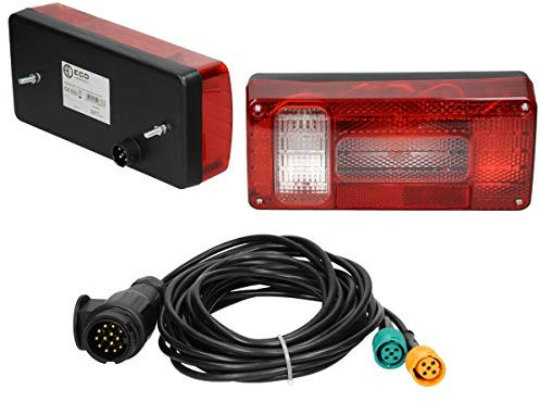ECD Germany Rückleuchten Satz für Anhänger - 12 V - mit E4 Prüfzeichen - verkabelt mit 13 poligem Stecker - 5 m Kabel - wasserdicht - Rücklicht Anhängerbeleuchtung Heckleuchten