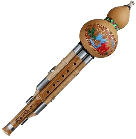 C/b-flat Key Imitation Phyllostachys sulphurea Bamboo Cucurbit Flute Hulusi Traditional Musical Instrument Wind-instrument (C Key)