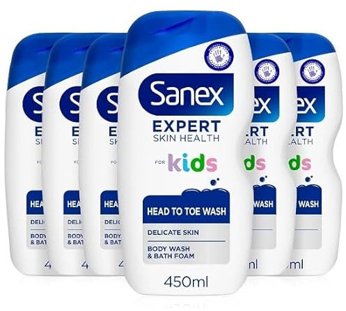 Sanex BiomeProtect Duschgel für Kinder von Kopf bis Fuß, 450 ml, 6er-Pack, reinigt sanft Haare und empfindliche Haut, Duschgel und Duschgel für Kinder (6 x 450 ml) (Verpackung kann variieren)