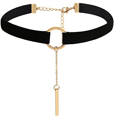 Yienate Collier ras de cou en velours cercle chaîne pendentif barre métallique couleurs traditionnelles bijoux Dirndl pour Oktoberfest pour femmes et filles (Noir)
