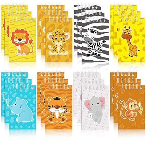 Zonon 24er-Set Mini-Notizbücher Dschungeltiere | 6x10 cm, Spiralbindung, Bunt, Party-Favor für Tropen-, Dschungel- oder Weihnachtsfeiern