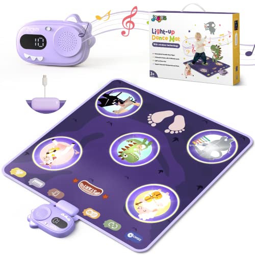 Joyjoz Tanzmatte Spielzeug für 3–8 Jahre alte Kinder, Musikmatte mit abnehmbarem kabellosem Musik-Player, Tier-Leucht-Tanzpad für Geburtstag oder Weihnachten
