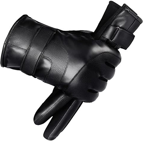 Haloppe Herren-Handschuhe Fleece-Futter Kältebeständige Thermo-Outdoor-Herren-Touchscreen-Kunstleder-Skihandschuhe Outdoor-Zubehör Cool schwarz Einheitsgröße